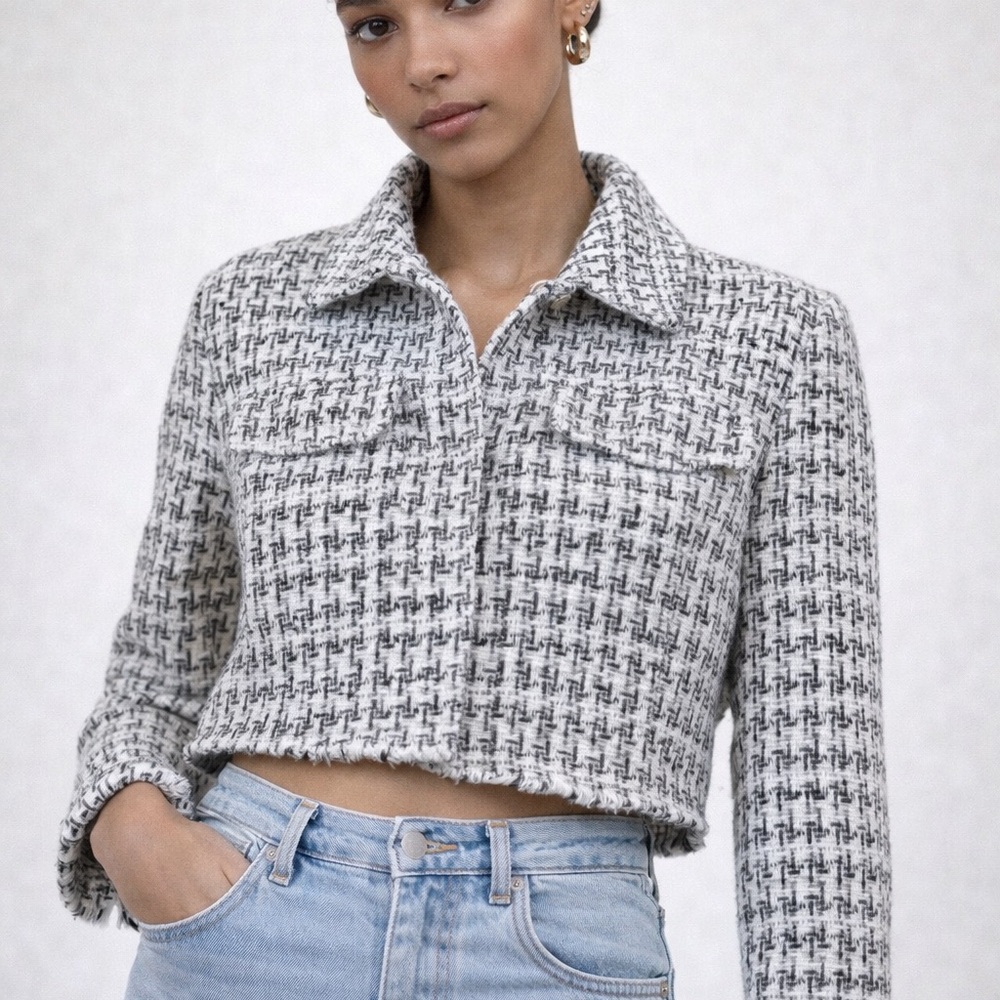 Stoosh Black & White Cropped Tweed Jacket - EUC - Size Medium